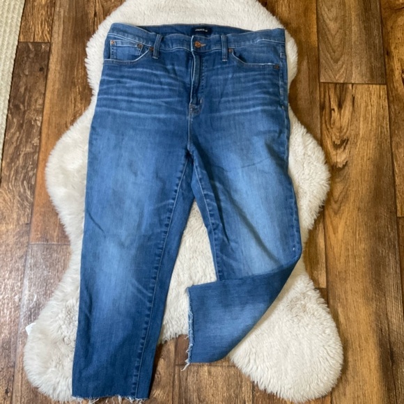 J. Crew Crop Denim Jeans‎ Hi Rise Straight Womens 32 Blue Raw hem - Picture 1 of 7